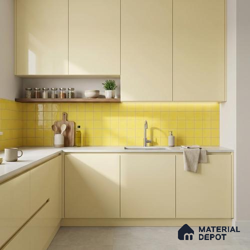 Subway Wall Tile TL 00055 N 4 x 4 inch Yellow Plain Glossy Finish Ceramic Wall Tile - 5.8 mm | Suitable For Restaurant, Bathroom, Kitchen