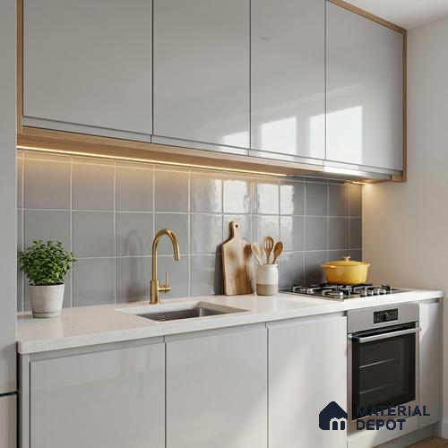 Subway Wall Tile TL 00055 S 8x8 inch Grey Plain Glossy Finish Ceramic Tile - 6 mm | Please Expect a Slight Variation of Pattern
