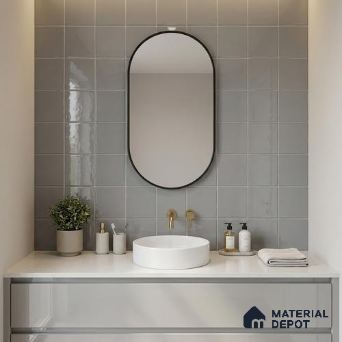 Subway Wall Tile TL 00055 S 8x8 inch Grey Plain Glossy Finish Ceramic Tile - 6 mm | Please Expect a Slight Variation of Pattern
