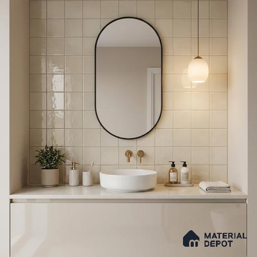 Subway Wall Tile TL 00055 T 8x8 inch Ivory Plain Glossy Finish Ceramic Tile - 6 mm | Please Expect a Slight Variation of Pattern