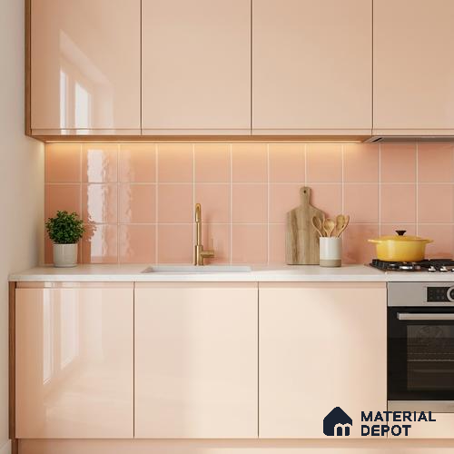 Subway Wall Tile TL 00055 U 8x8 inch Pink Plain Glossy Finish Ceramic Tile - 6 mm | Please Expect a Slight Variation of Pattern