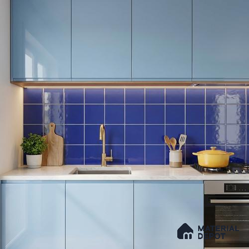 Subway Wall Tile TL 00055 X 8x8 inch P Blue Plain Glossy Finish Ceramic Tile - 6 mm | Please Expect a Slight Variation of Pattern