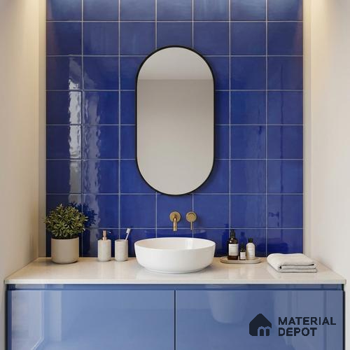 Subway Wall Tile TL 00055 X 8x8 inch P Blue Plain Glossy Finish Ceramic Tile - 6 mm | Please Expect a Slight Variation of Pattern