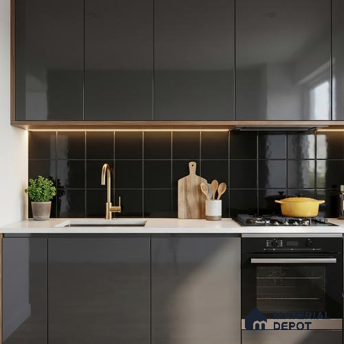 Subway Wall Tile TL 00056 8x8 inches Black Glossy Finish Ceramic Wall Tile - 6 mm | Please Expect a Slight Variation of Pattern