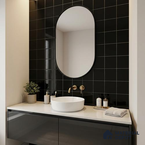 Subway Wall Tile TL 00056 8x8 inches Black Glossy Finish Ceramic Wall Tile - 6 mm | Please Expect a Slight Variation of Pattern