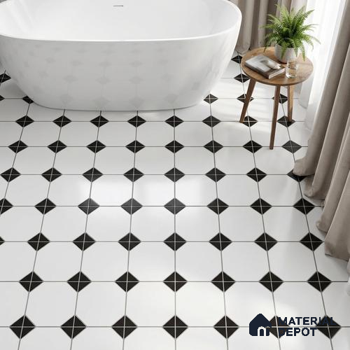 Moroccan Carpet Wall & Floor Tile TL 00202 C Centre Monochrome 1 ft x 1 ft Matte Finish Ceramic Tile - 9 mm | Suitable For Living Room, Kitchen, Bathroom | Please Expect a Slight Variation of Pattern
