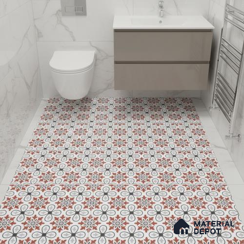 Moroccan Carpet Wall & Floor Tile TL 00206 C Centre Red & White 1 ft x 1 ft Matte Finish Ceramic Tile - 9 mm | Suitable For Living Room, Kitchen, Bathroom | Please Expect a Slight Variation of Pattern
