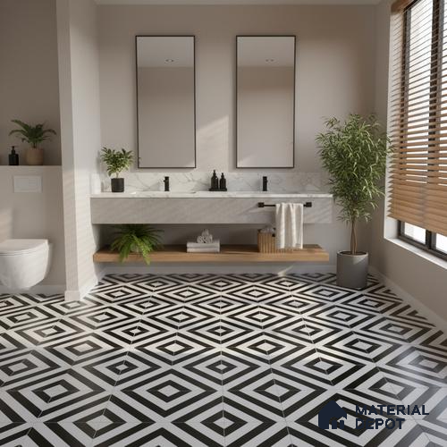 Moroccan Wall & Floor Tile TL 00225 C Pattern 3 Monochrome Straight 1 ft x 1 ft Matte Finish Ceramic Tile - 9 mm | Suitable For Kitchen, Bathroom, Dining Area | Please Expect a Slight Variation of Pattern