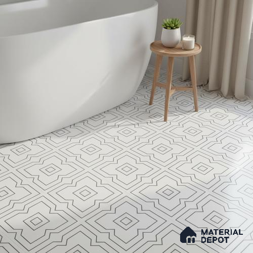 Moroccan Wall & Floor Tile TL 00229 Black & White 1 ft x 1 ft Matte Finish Ceramic Tile - 9 mm | Suitable For Kitchen, Bathroom, Dining Area | Please Expect a Slight Variation of Pattern