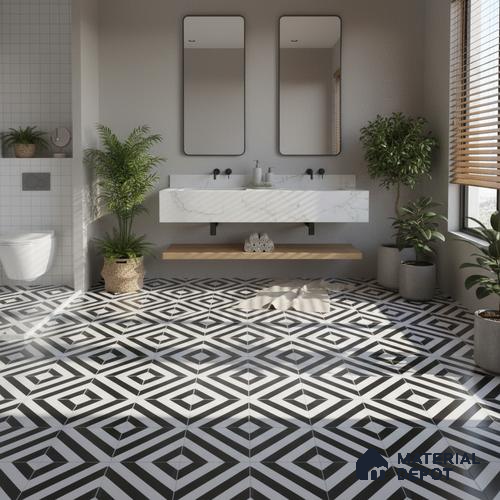 Moroccan Wall & Floor Tile TL 00241 Monochrome Lines 1 ft x 1 ft Matte Finish Ceramic Tile - 9 mm | Suitable For Kitchen, Bathroom, Dining Area | Please Expect a Slight Variation of Pattern