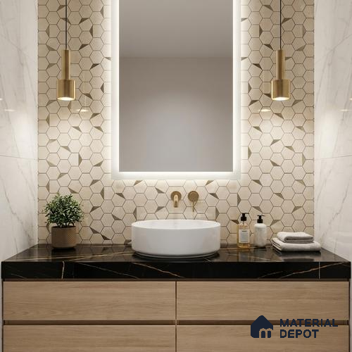 Glass Highligter Wall Tile TL 00258 Shadow Hexa 2 ft x 1 ft Glossy Finish Ceramic Tile - 9 mm | Suitable For Bathroom, Kitchen Backsplashes
