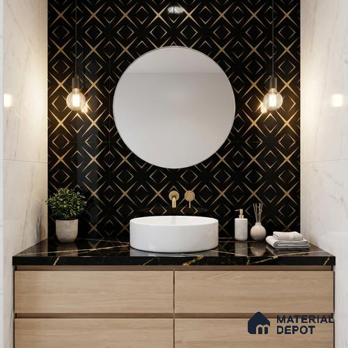 Glass Highligter Wall Tile TL 00259 B Midnight Matrix 2 ft x 1 ft Glossy Finish Ceramic Tile - 9 mm | Suitable For Bathroom, Kitchen Backsplashes