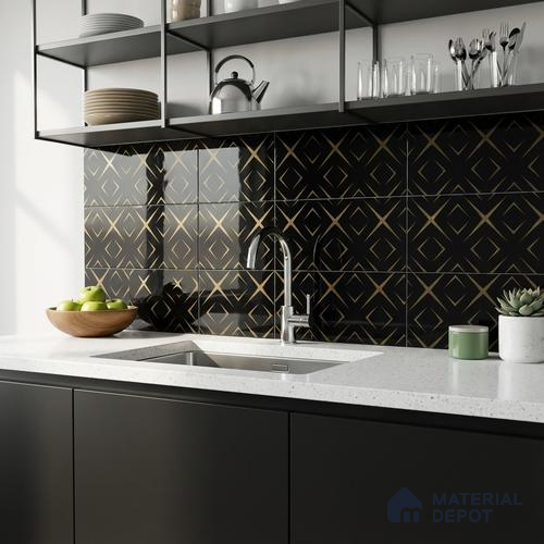 Glass Highligter Wall Tile TL 00259 B Midnight Matrix 2 ft x 1 ft Glossy Finish Ceramic Tile - 9 mm | Suitable For Bathroom, Kitchen Backsplashes