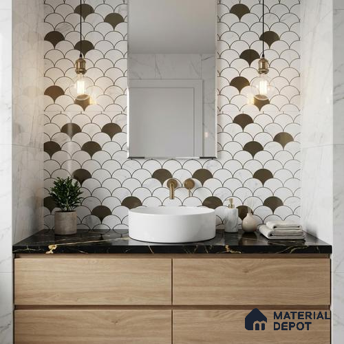 Glass Highligter Wall Tile TL 00260 Fan Marble 2 ft x 1 ft Glossy Finish Ceramic Tile - 9 mm | Suitable For Bathroom, Kitchen Backsplashes