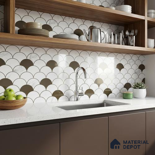 Glass Highligter Wall Tile TL 00260 Fan Marble 2 ft x 1 ft Glossy Finish Ceramic Tile - 9 mm | Suitable For Bathroom, Kitchen Backsplashes