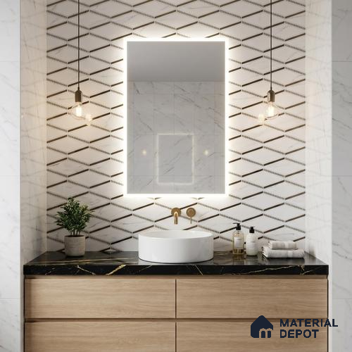 Glass Highligter Wall Tile TL 00261 Marble Prism 2 ft x 1 ft Glossy Finish Ceramic Tile - 9 mm | Suitable For Bathroom, Kitchen Backsplashes