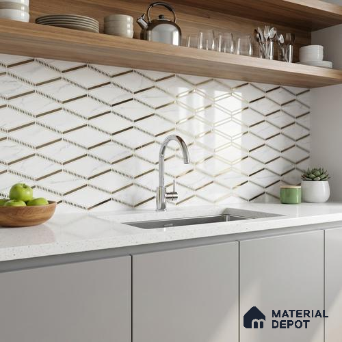 Glass Highligter Wall Tile TL 00261 Marble Prism 2 ft x 1 ft Glossy Finish Ceramic Tile - 9 mm | Suitable For Bathroom, Kitchen Backsplashes