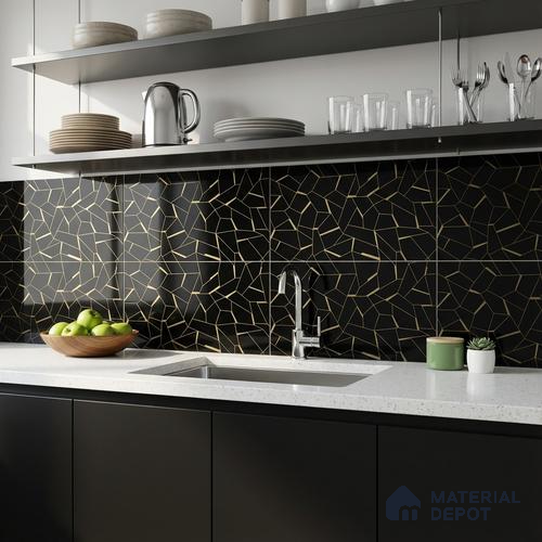 Glass Highligter Wall Tile TL 00262 B Golden Fracture 2 ft x 1 ft Glossy Finish Ceramic Tile - 9 mm | Suitable For Bathroom, Kitchen Backsplashes