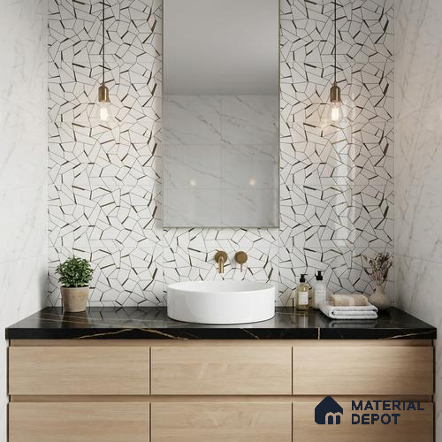 Glass Highligter Wall Tile TL 00262 A White Shatter 2 ft x 1 ft Glossy Finish Ceramic Tile - 9 mm | Suitable For Bathroom, Kitchen Backsplashes