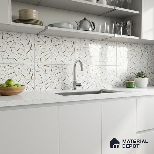 Glass Highligter Wall Tile TL 00262 A White Shatter 2 ft x 1 ft Glossy Finish Ceramic Tile - 9 mm | Suitable For Bathroom, Kitchen Backsplashes