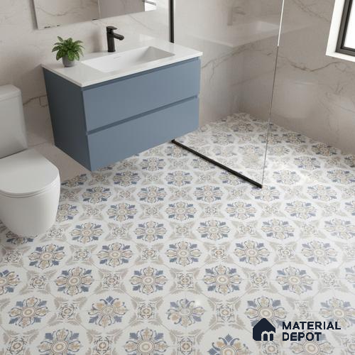 Moroccan Wall & Floor Tile TL 00295 Orange & Blue Matte Finish 1 ft x 1 ft Glazed Vitrified Tile - 12 mm | Suitable For Bathroom, Kitchen, Living Area | Please Expect a Slight Variation of Pattern