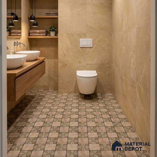 Parking Floor Tile TL 00417 Floral Brown 16 x 16 inch Vitrified Anti Skid Matte Finish Heavy Duty Tile - 12 mm | Suitable For Balcony, Terrace, Pathways | Pattern Alignment May Vary | 2-3 mm Spacer is Mandatory