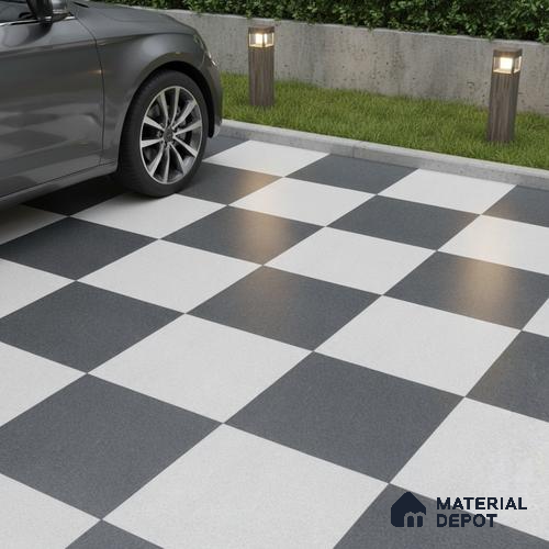 Parking Floor Tile TL 00418 B Light Ice White 16 x 16 inch Vitrified Anti Skid Matte Finish Heavy Duty Tile - 12 mm | Suitable For Balcony, Terrace, Pathways | Pattern Alignment May Vary | 2-3 mm Spacer is Mandatory