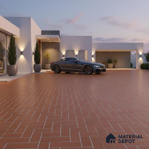 Parking Floor Tile TL 00420 Geometric Brown 16 x 16 inch Vitrified Anti Skid Matte Finish Heavy Duty Tile - 12 mm | Suitable For Balcony, Terrace, Pathways | Pattern Alignment May Vary | 2-3 mm Spacer is Mandatory