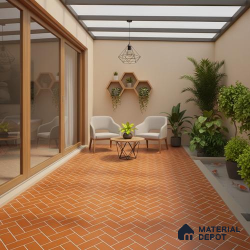 Parking Floor Tile TL 00420 Geometric Brown 16 x 16 inch Vitrified Anti Skid Matte Finish Heavy Duty Tile - 12 mm | Suitable For Balcony, Terrace, Pathways | Pattern Alignment May Vary | 2-3 mm Spacer is Mandatory