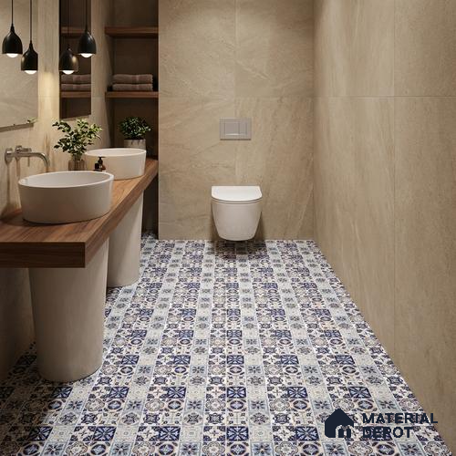 Parking Floor Tile TL 00422 Floral Blue 16 x 16 inch Vitrified Anti Skid Matte Finish Heavy Duty Tile - 12 mm | Suitable For Balcony, Terrace, Pathways | Pattern Alignment May Vary | 2-3 mm Spacer is Mandatory