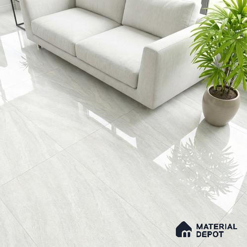 Double Charge Floor & Wall Tile TL 00428 Dualcore Frosty White 4 ft x 2 ft Vitrified Glossy Finish - 9 mm | Suitable for Bedroom, Living Room, Office & Bathroom Wall