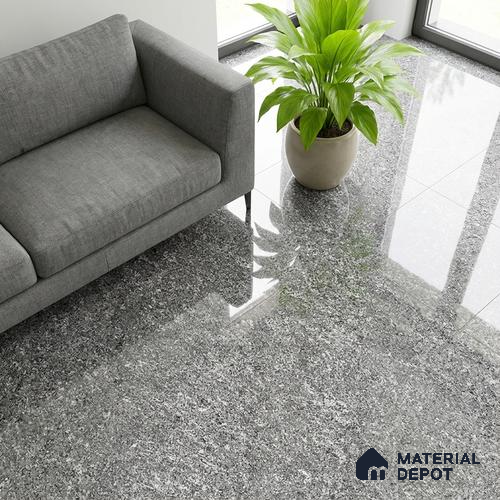 Double Charge Floor & Wall Tile TL 00429 Dualcore Ash Grey 4 ft x 2 ft Vitrified Glossy Finish - 9 mm | Suitable for Bedroom, Living Room, Office & Bathroom Wall