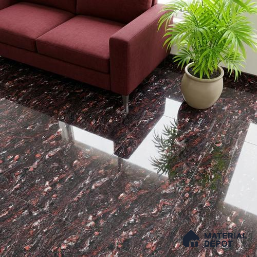 Double Charge Floor & Wall Tile TL 00439 Dualcore Foxy Red 4 ft x 2 ft Vitrified Glossy Finish - 9 mm | Suitable for Bedroom, Living Room, Office & Bathroom Wall