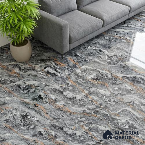 Double Charge Floor & Wall Tile TL 00440 Dualcore Metal Grey 4 ft x 2 ft Vitrified Glossy Finish - 9 mm | Suitable for Bedroom, Living Room, Office & Bathroom Wall