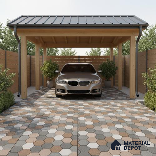 Budget Friendly Hexagonal Look Value for Money Parking Dim Grey Floor Tile 16 x 16 inch | TL 00588 | Vitrified Matte Finish Tile - 12 mm | Suitable For Parking, Outdoor, Balcony & Terrace | Pattern Alignment May Vary | 2-3 mm Spacer is Mandatory