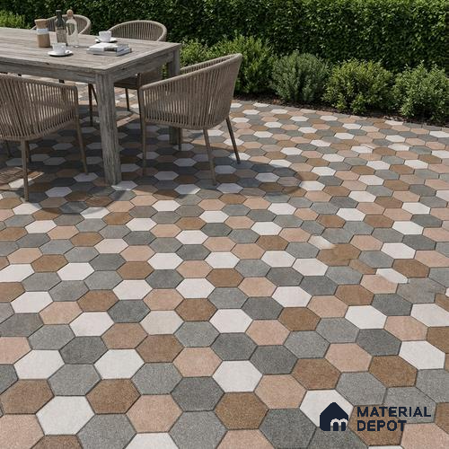 Budget Friendly Hexagonal Look Value for Money Parking Dim Grey Floor Tile 16 x 16 inch | TL 00588 | Vitrified Matte Finish Tile - 12 mm | Suitable For Parking, Outdoor, Balcony & Terrace | Pattern Alignment May Vary | 2-3 mm Spacer is Mandatory