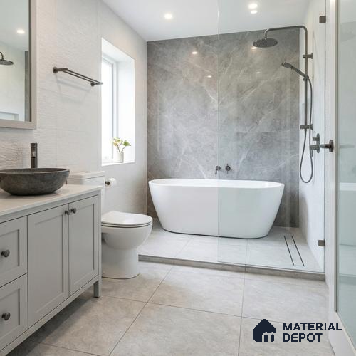 Budget Friendly Marble Look Value for Money Parking Grayscale Floor Tile 16 x 16 inch | TL 00598 | Vitrified Matte Finish Tile - 12 mm | Suitable For Parking, Outdoor, Balcony & Terrace | Pattern Alignment May Vary | 2-3 mm Spacer is Mandatory
