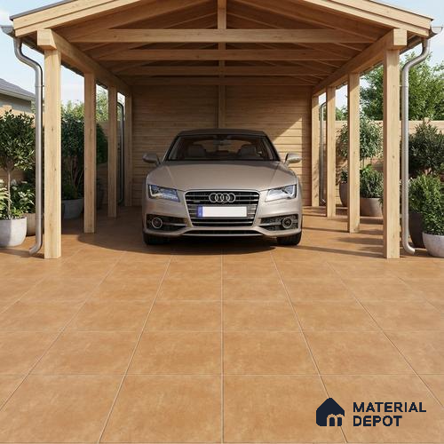 Budget Friendly Plain Look Value for Money Parking Brown Floor Tile 16 x 16 inch | TL 00600 | Vitrified Matte Finish Tile - 12 mm | Suitable For Parking, Outdoor, Balcony & Terrace | Pattern Alignment May Vary | 2-3 mm Spacer is Mandatory