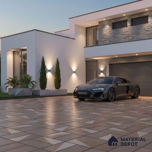 Budget Friendly Stone Look Value for Money Parking Dun Brown Floor Tile 16 x 16 inch | TL 00657 B | Vitrified Matte Finish Tile - 12 mm | Suitable For Parking, Outdoor, Balcony & Terrace | Pattern Alignment May Vary | 2-3 mm Spacer is Mandatory