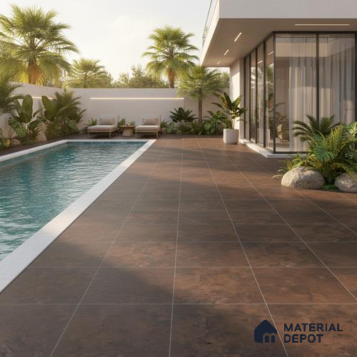 Budget Friendly Stone Look Value for Money Parking Chocolate Brown Floor Tile 16 x 16 inch | TL 00662 B | Vitrified Matte Finish Tile - 12 mm | Suitable For Parking, Outdoor, Balcony & Terrace | Pattern Alignment May Vary | 2-3 mm Spacer is Mandatory
