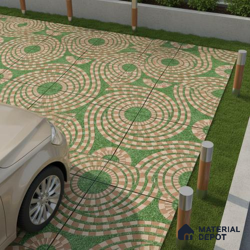 Parking Floor Tile TL 00870 A Green & Brown | 16 x 16 inch | Anti Skid Matte Finish Heavy Duty Vitrified Tile - 12 mm | Suitable For Outdoor, Terrace, Balcony | Pattern Alignment May Vary | 2-3 mm Spacer is Mandatory