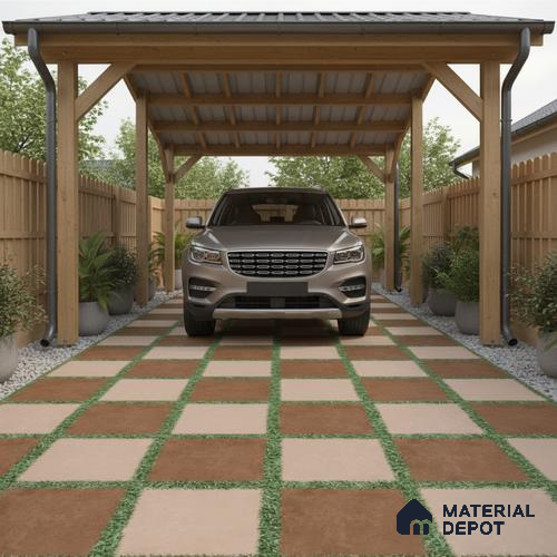 Parking Floor Tile TL 00871 C Brown & Beige | 16 x 16 inch | Anti Skid Matte Finish Heavy Duty Vitrified Tile - 12 mm | Suitable For Outdoor, Terrace, Balcony | Pattern Alignment May Vary | 2-3 mm Spacer is Mandatory