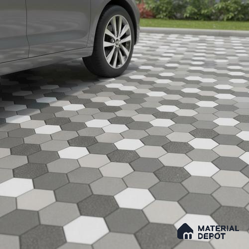 Parking Floor Tile TL 00872 B Black & Grey | 16 x 16 inch | Anti Skid Matte Finish Heavy Duty Vitrified Tile - 12 mm | Suitable For Outdoor, Terrace, Balcony | Pattern Alignment May Vary | 2-3 mm Spacer is Mandatory