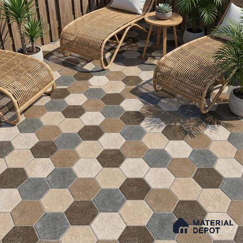 Parking Floor Tile TL 00872 A Black & Beige | 16 x 16 inch | Anti Skid Matte Finish Heavy Duty Vitrified Tile - 12 mm | Suitable For Outdoor, Terrace, Balcony | Pattern Alignment May Vary | 2-3 mm Spacer is Mandatory