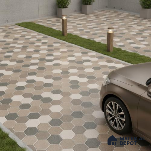 Parking Floor Tile TL 00872 C Beige & Cream | 16 x 16 inch | Anti Skid Matte Finish Heavy Duty Vitrified Tile - 12 mm | Suitable For Outdoor, Terrace, Balcony | Pattern Alignment May Vary | 2-3 mm Spacer is Mandatory