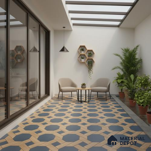 Parking Floor Tile TL 00873 Brown & Blue | 16 x 16 inch | Anti Skid Matte Finish Heavy Duty Vitrified Tile - 12 mm | Suitable For Outdoor, Terrace, Balcony | Pattern Alignment May Vary | 2-3 mm Spacer is Mandatory