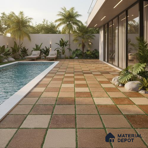 Parking Floor Tile TL 00874 Brown & Green | 16 x 16 inch | Anti Skid Matte Finish Heavy Duty Vitrified Tile - 12 mm | Suitable For Outdoor, Terrace, Balcony | Pattern Alignment May Vary | 2-3 mm Spacer is Mandatory