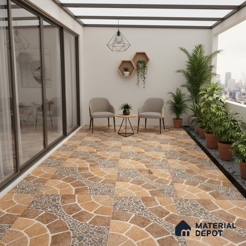 Parking Floor Tile TL 00877 B Earth Brown | 16 x 16 inch | Anti Skid Matte Finish Heavy Duty Vitrified Tile - 12 mm | Suitable For Outdoor, Terrace, Balcony | Pattern Alignment May Vary | 2-3 mm Spacer is Mandatory