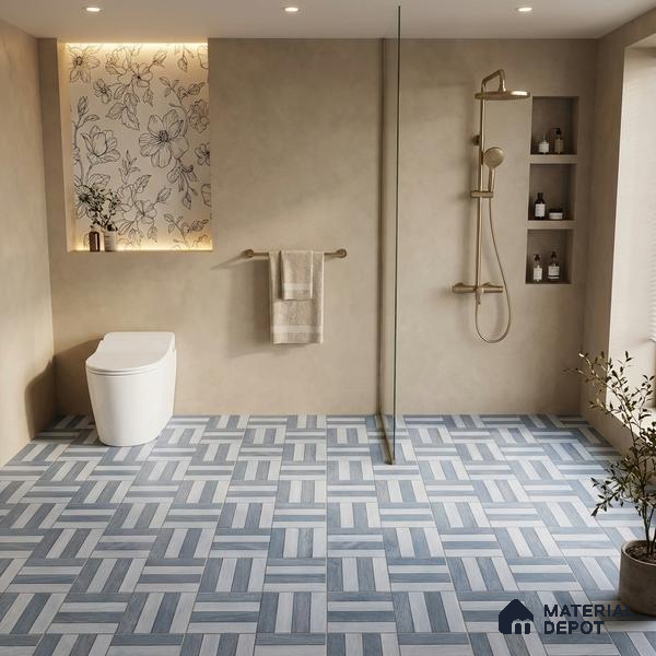 Parking Floor Tile TL 00879 B Foggy Grey | 16 x 16 inch | Anti Skid Matte Finish Heavy Duty Vitrified Tile - 12 mm | Suitable For High Traffic Areas, Terrace, Balcony | Pattern Alignment May Vary | 2-3 mm Spacer is Mandatory