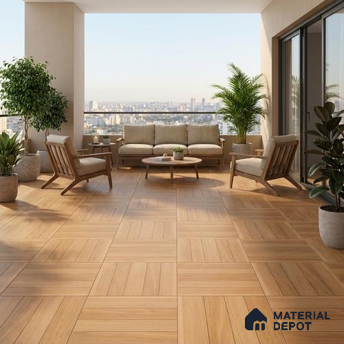 Parking Floor Tile TL 00880 Beige | 16 x 16 inch | Anti Slip Matte Finish Heavy Duty Vitrified Tile - 12 mm | Suitable For High Traffic Areas, Terrace, Balcony | Pattern Alignment May Vary | 2-3 mm Spacer is Mandatory
